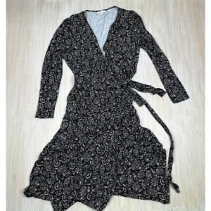 Boden Black Paisley Wrap Maxi Dress Long Sleeve Tie Waist Boho Casual Plus 16/18